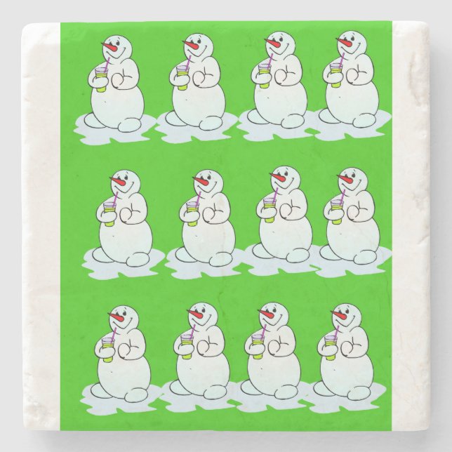 Christmas Marble Stone Coaster, Snowman  Coaster (Front)