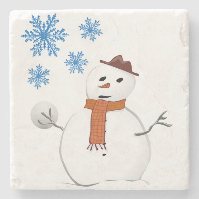 Christmas Marble Stone Coaster, Snowman Coaster (Front)