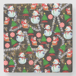 Christmas Marble Stone Coaster, Snowman Coaster