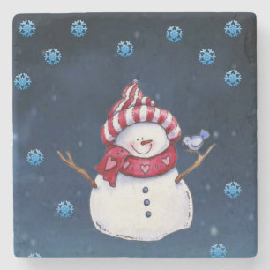 Christmas Marble Stone Coaster, Snowman Coaster