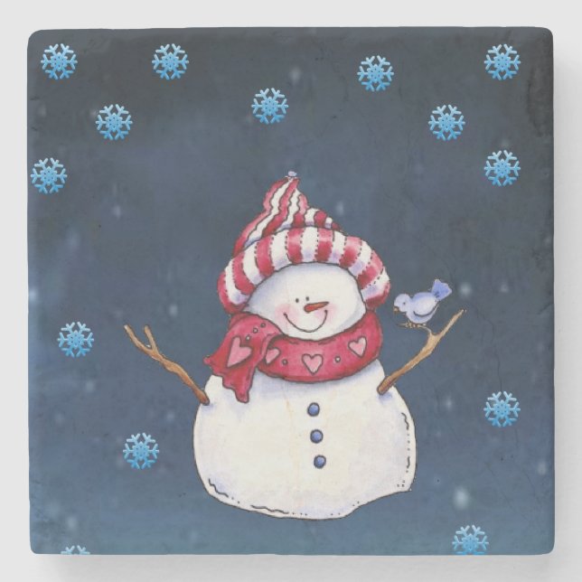 Christmas Marble Stone Coaster, Snowman Coaster (Front)