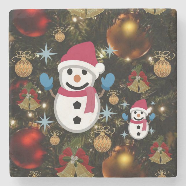 Christmas Marble Stone Coaster, Snowman Coaster (Front)