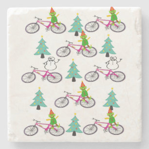 Christmas Marble Stone Coaster, Snowman Elf Stone Coaster