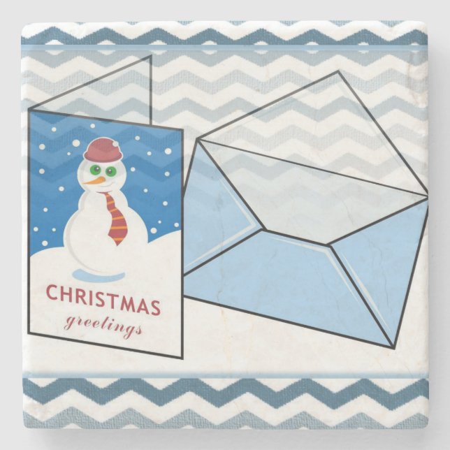 Christmas Marble Stone Coaster, Snowman Stone Coaster (Front)
