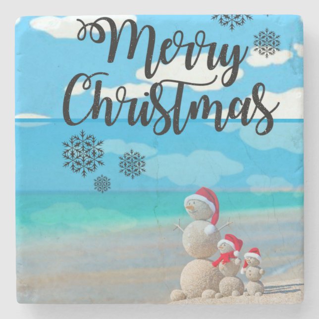 Christmas Marble Stone Coaster, Snowman Stone Coaster (Front)