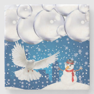 Christmas Marble Stone Coaster, Snowman Stone Coaster