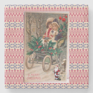 Christmas Marble Stone Coaster, Vintage Coaster