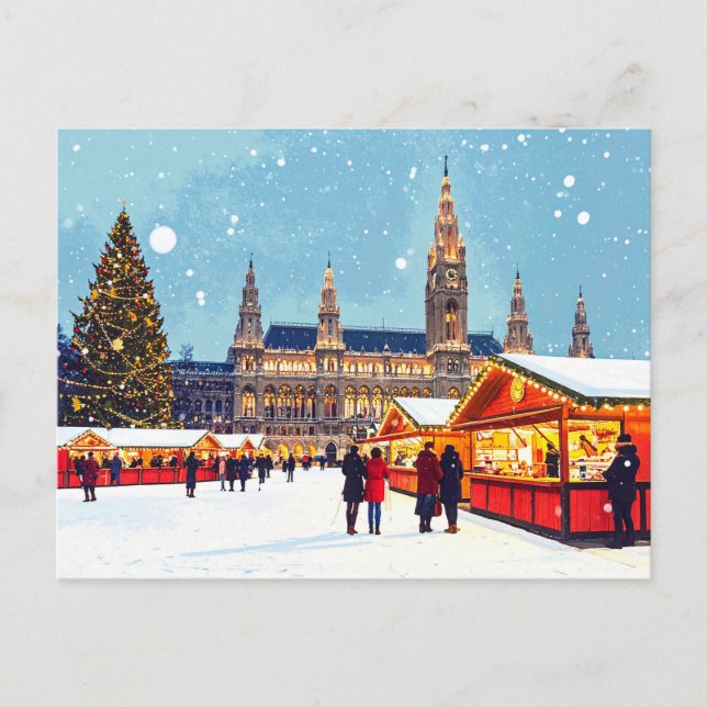 Christmas Market Austria Vienna Rathaus Winter Postcard (Front)