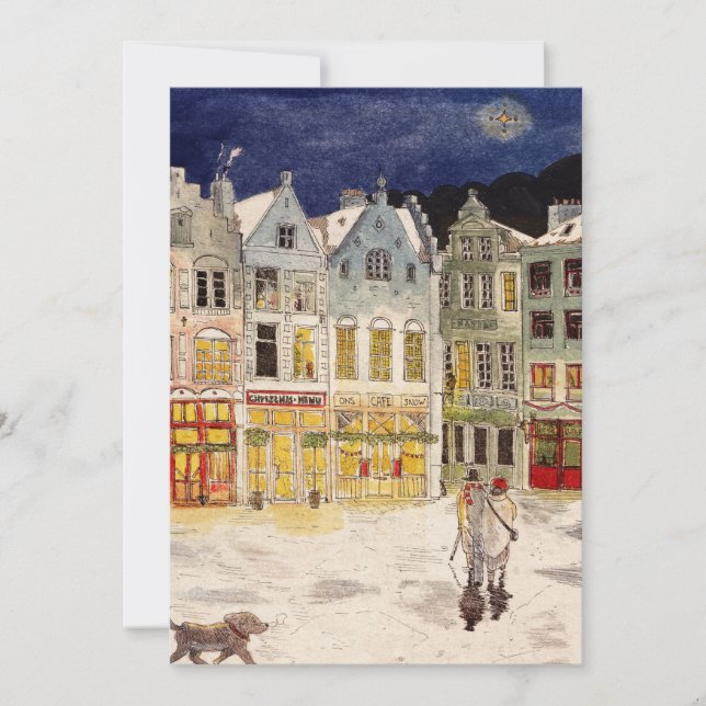 Christmas Market Belgium Retro-inspired Watercolor Invitation (Front)