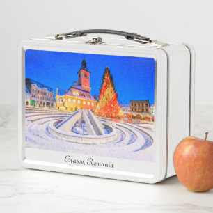 Christmas market in Brasov Romania Metal Lunch Box