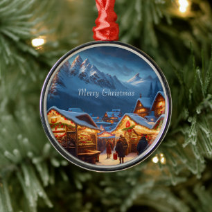 Christmas market in the mountains - custom metal ornament