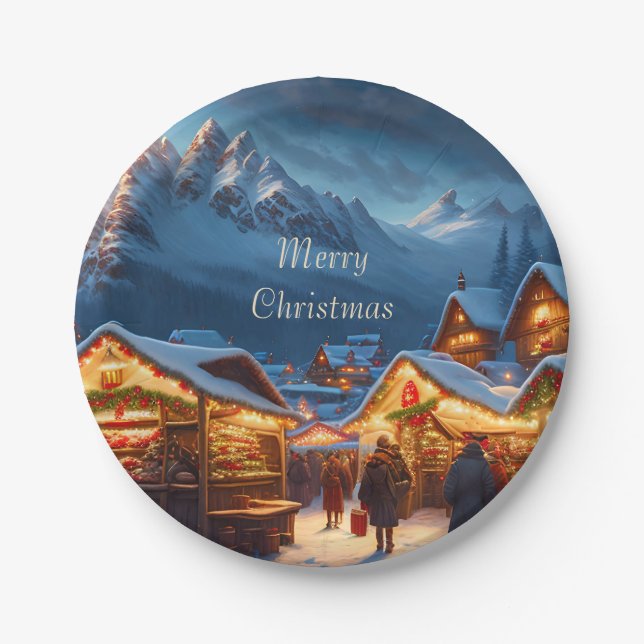 Christmas market in the mountains - custom paper plate (Front)