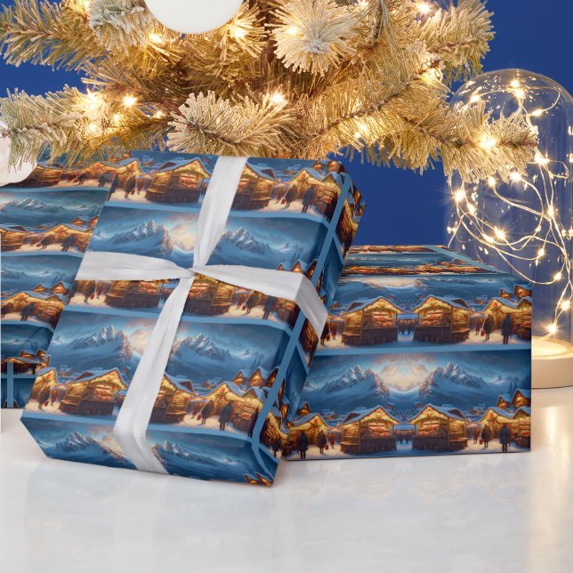 Christmas market in the mountains  wrapping paper (Holidays)