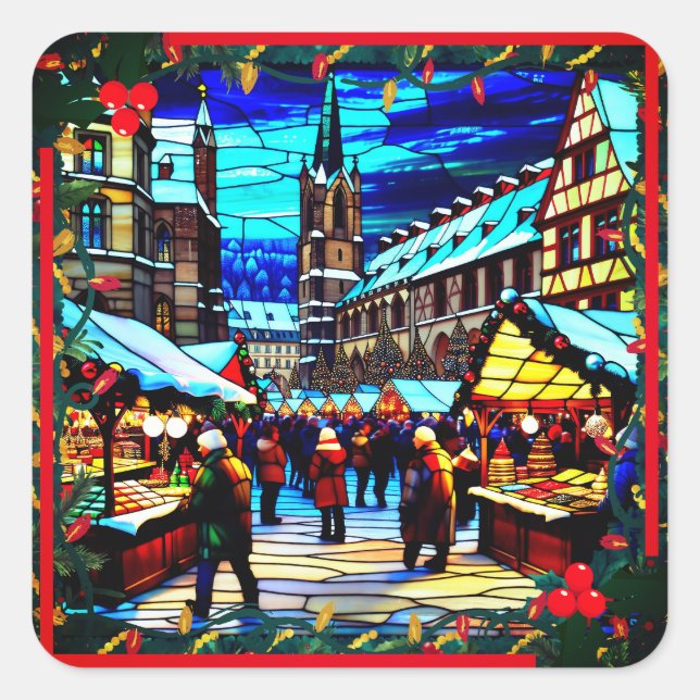 Christmas Market Square Sticker (Front)