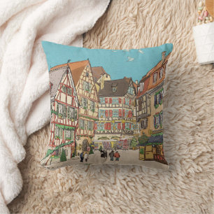 Christmas Market Strasbourg France Retro-inspired Throw Pillow