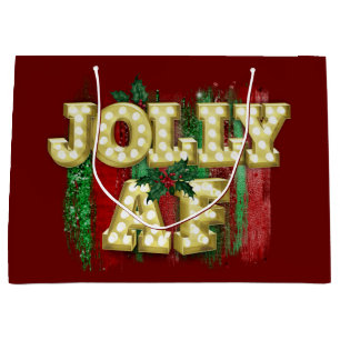 Christmas Marquee Lights Funny Jolly AF Holly  Large Gift Bag