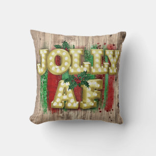 Christmas Marquee Lights Funny Jolly AF Holly Throw Pillow