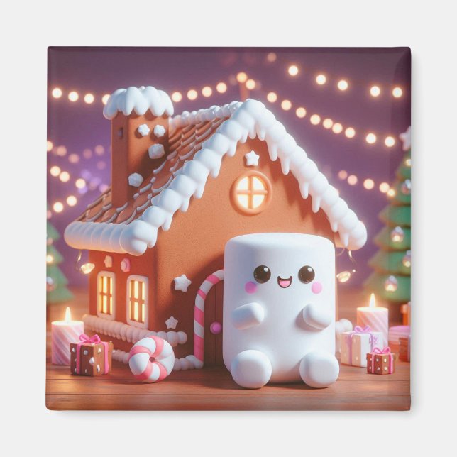 Christmas Marshmallow Gingerbread House Magnet (Front)