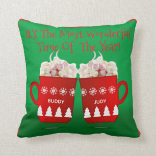 christmas marshmallow hot chocolate cushion green