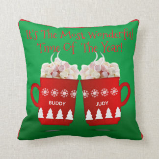 christmas marshmallow hot chocolate cushion green