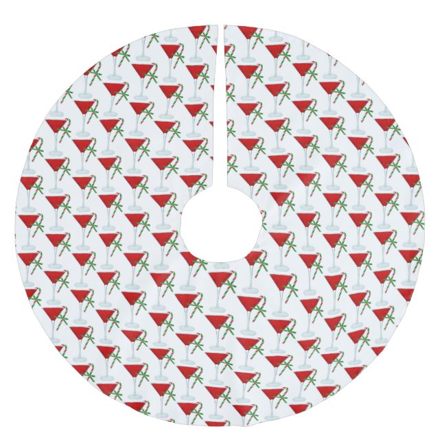 Christmas Martini Cocktail With Candy Canes Brushed Polyester Tree Skirt (Front)