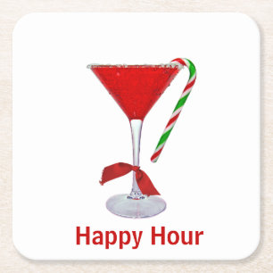 Christmas Martini Glass  S Square Paper Coaster