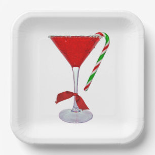 Christmas Martini Glass with Bow Paper Plate