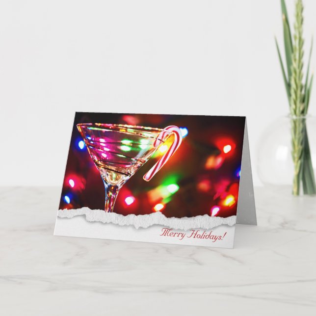 Christmas Martini with candy cane Holiday Card (Front)