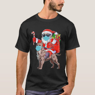 Christmas Mask Santa Riding Pitbull Xmas Boys Dog T-Shirt