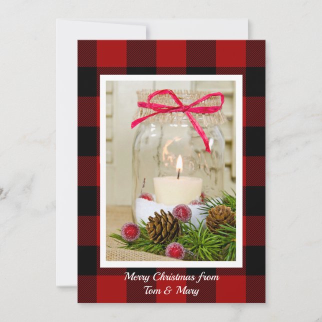 Christmas mason jar candle with pine holiday card (Front)