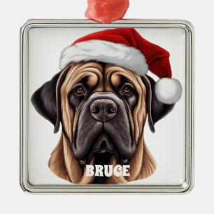 CHRISTMAS MASTIFF DOG WITH SANTA HAT METAL ORNAMENT