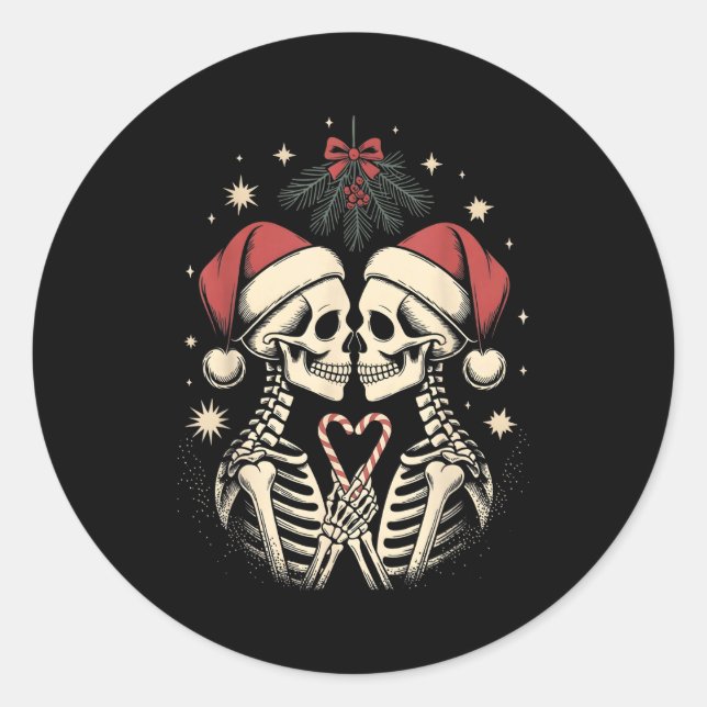 Christmas Matching Gothic Couple Dark Humor Skelet Classic Round Sticker (Front)