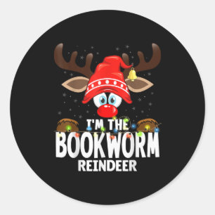 Christmas Matching I'm The Bookworm Reindeer  Classic Round Sticker