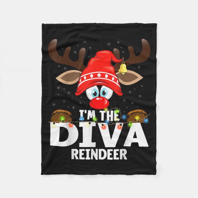 Christmas Matching I'm The Diva Reindeer  Fleece Blanket (Front)