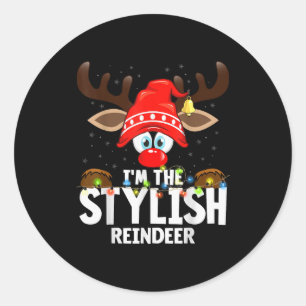 Christmas Matching I'm The Stylish Reindeer Classic Round Sticker