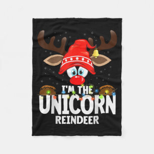 Christmas Matching I'm The Unicorn Reindeer Fleece Blanket