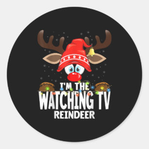 Christmas Matching I'm The Watching Tv Reindeer  Classic Round Sticker