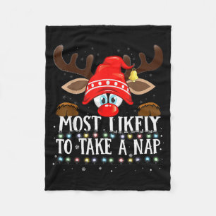 Christmas Matching Most Likely To Take A Nap Pjs  Fleece Blanket