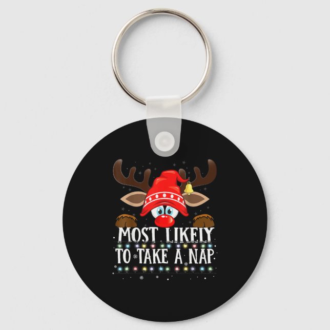 Christmas Matching Most Likely To Take A Nap Pjs  Keychain (Front)