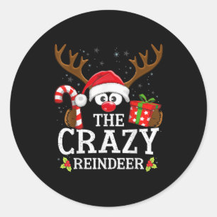 Christmas Matching The Crazy Reindeer Family  Classic Round Sticker