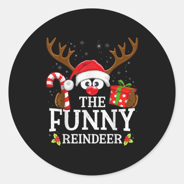 Christmas Matching The Funny Reindeer Family  Classic Round Sticker (Front)