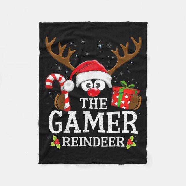 Christmas Matching The Gamer Reindeer Family  Fleece Blanket (Front)
