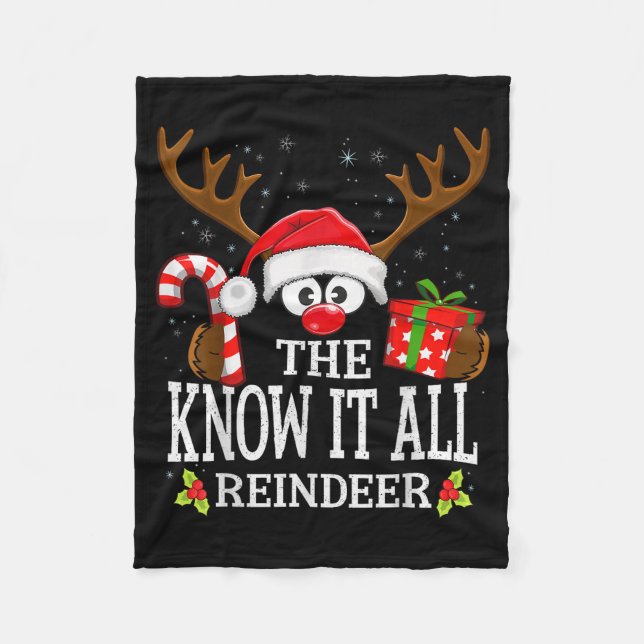 Christmas Matching The Know It All Reindeer Family Fleece Blanket (Front)