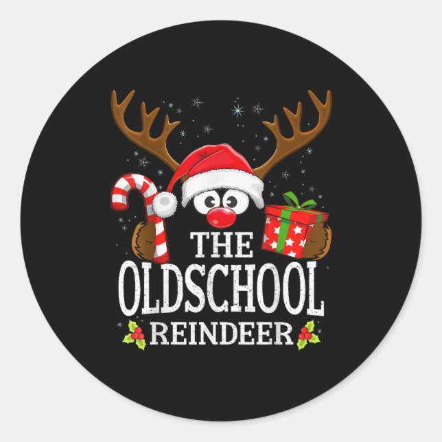 Christmas Matching The Oldschool Reindeer Family  Classic Round Sticker (Front)