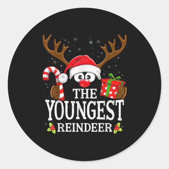 Christmas Matching The Youngest Reindeer Family ,  Classic Round Sticker (Front)