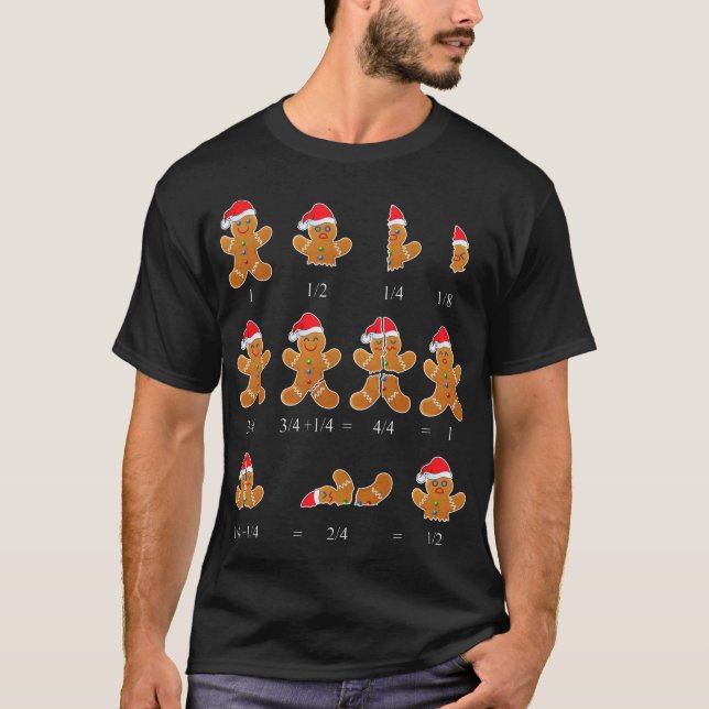 Christmas Math Teacher Fraction Gingerbread Cookie T-Shirt (Front)