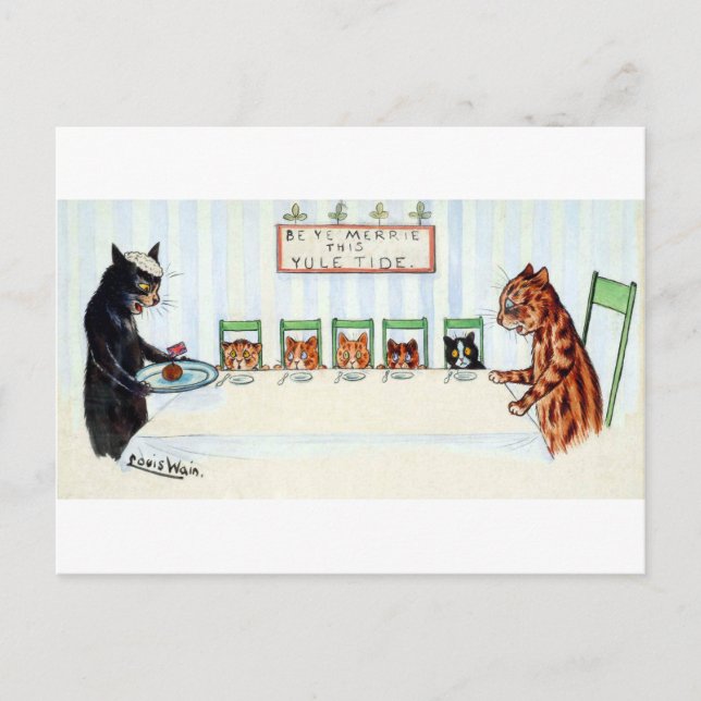 Christmas meal, Louis Wain Holiday Postcard (Front)