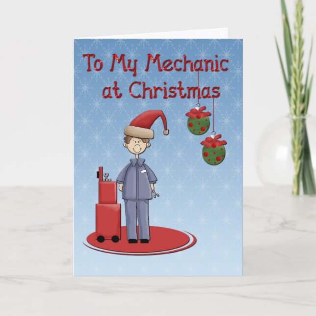 Christmas Mechanic Greeting Holiday Card (Front)