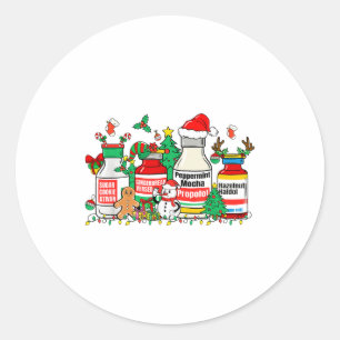 Christmas Medication Bottles Funny Nurse Humor  Classic Round Sticker
