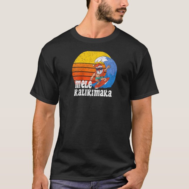 Christmas Mele Kalikimaka Surfing Santa Hawaiian R T-Shirt (Front)
